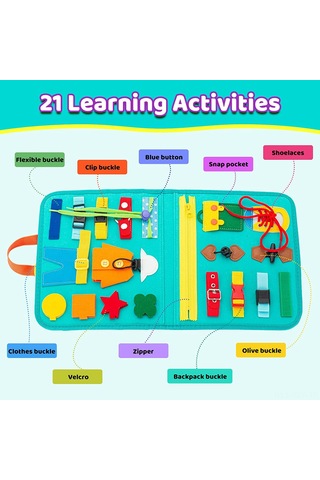 Yaozixa 27'li Montessori Eğitici Aktivite Tahtası - 3+ Yaş Çocuklar İçin Seyahat Oyuncakları Ve Giyinme Becerileri Geliştirici Çok Renkli