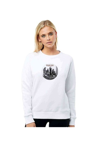 Pearl Jam Jammin In The Windy Baskılı Beyaz Kadın Sweatshirt