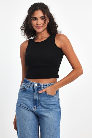 Mmetalic Fitilli Siyah Crop Halter Yaka Sıfır Kol Pamuklu 3'lü Kadın Atlet
