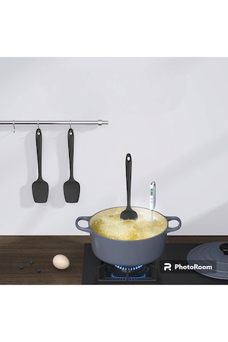 Silikon Kaşık Spatula Seti 6lı Yanmaz Yapışmaz Çizmez Siyah 27cm