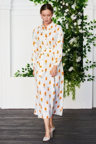 Butik Ayvitrin Kadın Gömlek Yaka Düğmeli Elbise Turuncu