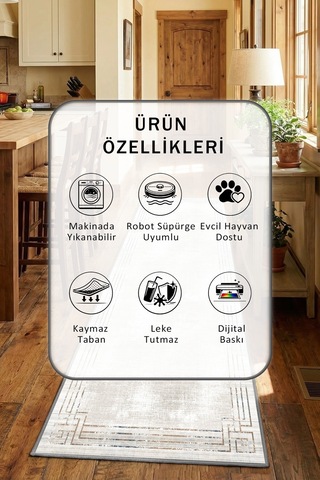 Yıkanabilir Mutfak Halısı 10 Gri