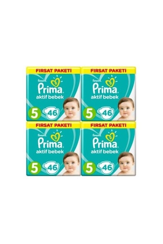 Prima Pampers Aktif Bebek Fırsat Paketi Bebek Bezi 11-16 KG 5 Beden 4 x 46 Adet 4'lü