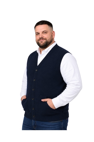 Battalmoda Erkek Büyük Beden Lacivert Cepli Triko Yelek 3xl-4xl-5xl-6xl