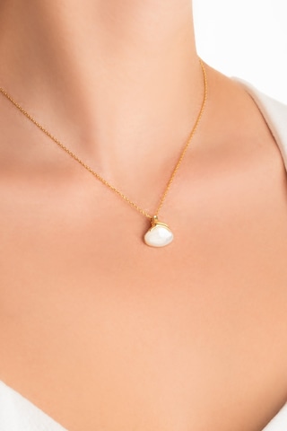 Sedef Taşlı 18 Ayar Sarı Altın Kaplama 42 Cm Gümüş Kolye Sarı