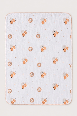Unisex Bebek Beyaz Hayvan Desenli Müslin Örtü Ve Battaniye 85x90 Cm %100 Pamuk