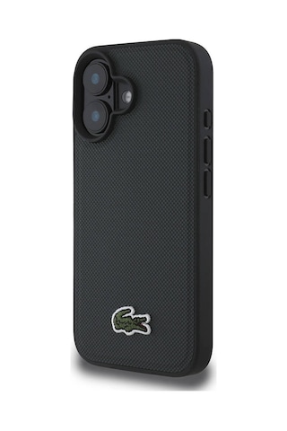 Apple iPhone 16 Uyumlu Kılıf Lacoste Lisanslı Pu Pike Desen Arka İkonik Timsah Dokuma Logolu Koyu Yeşil