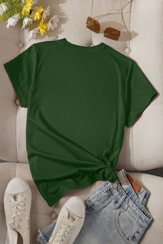 Pamuklu Papatya Kelebek Tasarım Tshirt Yeşil