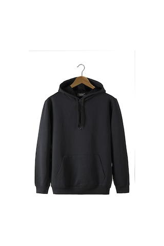 Terapi Men Erkek Siyah Kapüşonlu Kanguru Cepli Basic Hoodie Sweatshirt Siyah