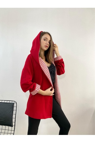 Mois Atelier Kazayağı Detaylı Kırmızı Triko Hırka, Tasarım, Hediye, Büyük Beden, Tesettür Kırmızı
