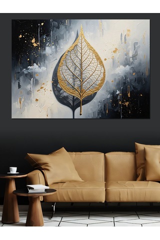 Ahşap Tablo Altın Varaklı Yaprak Deseni