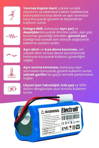 Xiaomi Robot Vacuum E10 Uyumlu Batarya Maksimum Kapasite 3500mah Robot Süpürge Bataryası - B112