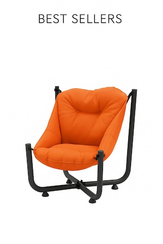 Armegeda Ekru Renk Metal Minderli Sandalye Katlanabilir Dayanıklı Rahat Bahçe Balkon Kamp Kafe Turuncu