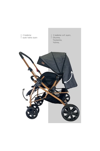 Bebegold Pusetli Bebek Arabası Travel Çift Yön Tam  Yatış Pozisyonlu Pratik Katlanır Mama Tablalı