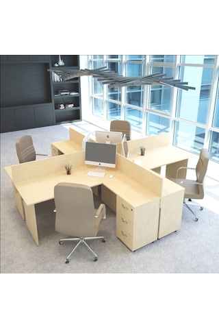 Burovena Vena Nil L Workstation Dörtlü Çalışma Masa 318Cm X 296Cm X 115H