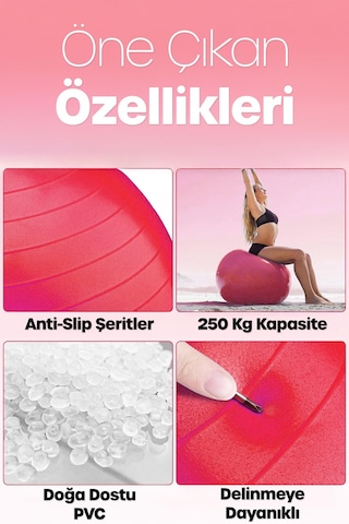 65 Cm Pilates Topu Ve Pompa Seti 155-170 Cm Boy İçin Uygun Dayanıklı Anti-slip Kırmızı