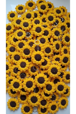 El Örgusu Amigurumi Aycicegi 2li Anahtarlık Sarı