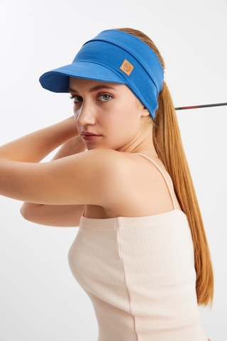 Butikgiz Kadın Uv Korumalı Katlanabilir Üstü Açık Yumuşak Siperli %100 Pamuklu Penye Tenis Vizör Şapka İ Ndigo