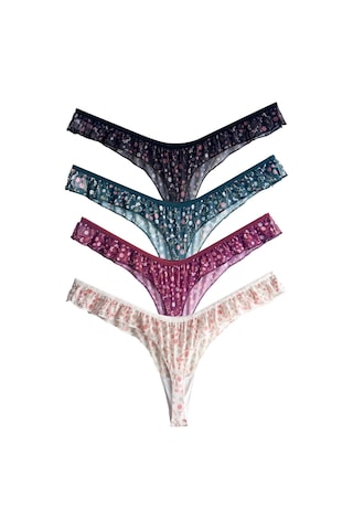 Çiçek Desenli Tül Kenarları Fırfırlı Tanga 4'lü Paket Külot Renkli-1 Çok Renkli