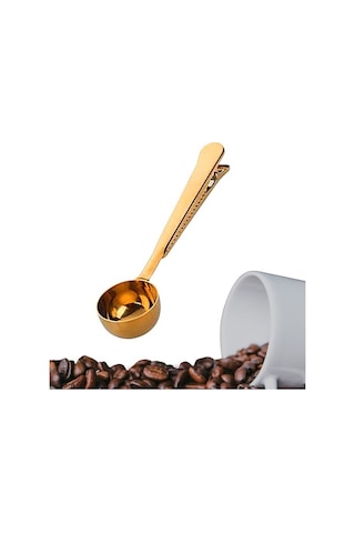 Mandallı Kahve Ölçü Kaşığı Gold Çok Fonksiyonlu Paslanmaz Çelik Kaşık 4741