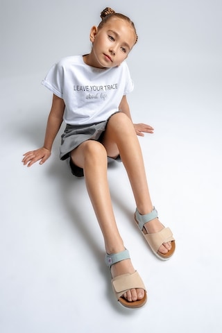 Mnpc Unisex Çocuk Sarı-su Yeşili Hakiki Deri Mantar Tabanlı Günlük Çocuk Sandalet 25y4s10047793