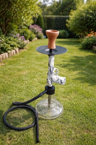 Modern Cam Nargile Takımı 55 Cm Şeffaf Taban 19 Cm Seramik Lüleli, Kalın Hortumlu Premium Nargile Seti