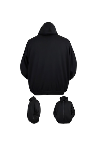 Erkek Büyük Beden 105 - 185 Kilo Arası İçin Uygun Kapüşonlu 3 İplik Şardonlu Kışlık Kalın Sweat Mont Siyah