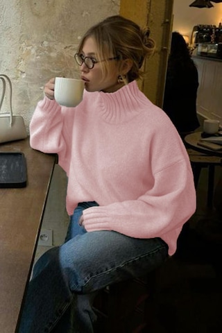 Madmext Pembe Boğazlı Kadın Triko Kazak Mg2535 Pembe