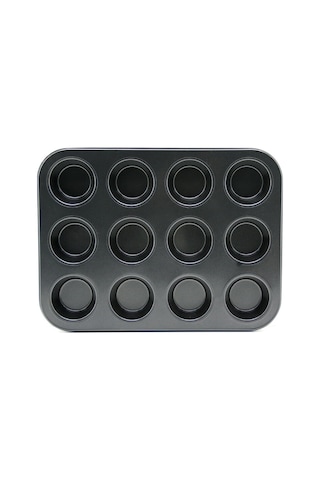 12'li Muffin Kek Kalıbı - Metal - Siyah Çok Renkli