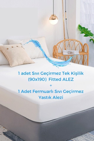 Elyaf Sepeti Fitted Tek Kişilik Su Sıvı Geçirmez Yatak Koruyucu Alez Çarşaf 90 x 190 +1 Adet Yastık Alezi 50 x 70