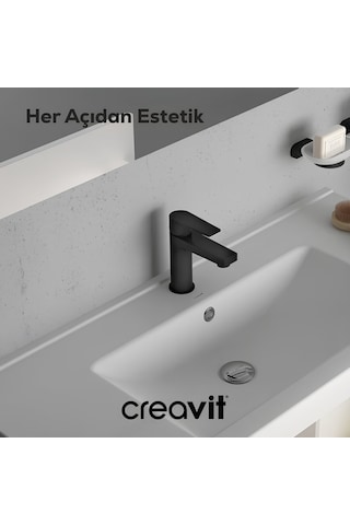 Creavit Sharp Lavabo Banyo Eviye Bataryası 3'lü Set SR1500S-SR2510S-SR8500S Siyah