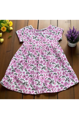 Düğmeli Çiçekli Elbise Pembe