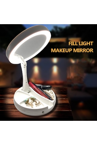 Lemestar Katlanır Çift Taraflı Led Aydınlatmalı Makyaj Aynası, 10x Büyütmeli Taşınabilir Masaj Aynası, Usb Şarjlı Beyaz