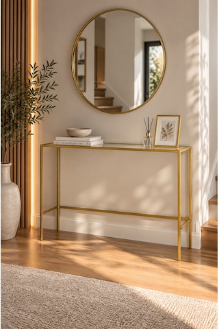 Gold Metal Şeffaf Camlı Modern Dresuar 100cm
