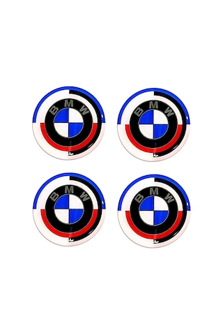 Yeni Nesil Bmw 50.yıl Logolu Damla Sticker Jant Göbeği Yapışkanlı Sticker 5.5 Cm Uyumlu 4 Adet