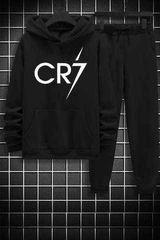 Unisex Cr7 Eşofman Takımı Siyah