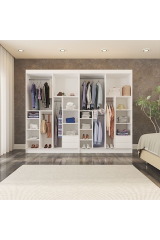 Sürgülü Gardırop Dört Kapaklı 400-210 Cm Parlak Beyaz