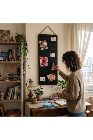 Magnet Panosu , 30x90cm Mıknatıslı Siyah Pano, Jüt Halatlı, Dekoratif Hatırlatma Panosu Diğer