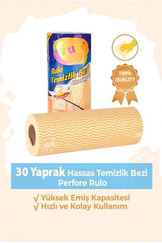Fun Hassas Temizlik Bezi Perfore 30 Yapraklı Rulo - Sarı Renk - 1 Paket Sarı