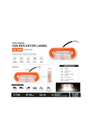 Mega Oto Market 12-24v Sarı Yere Bakan Lamba Yan Reflektör Lamba Su Geçirmez Kamyon Tır Römork Uyumlu 1 Adet