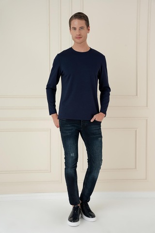 Efor Comfort Fit Bisiklet Yaka Uzun Kol Casual Lacivert Tişört Ts 892 Lacivert