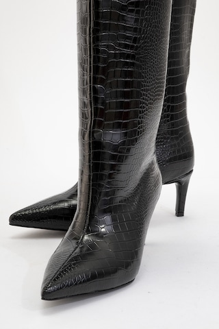 Camila Siyah Baskı Kadın Topuklu Çizme Siyah - Siyah