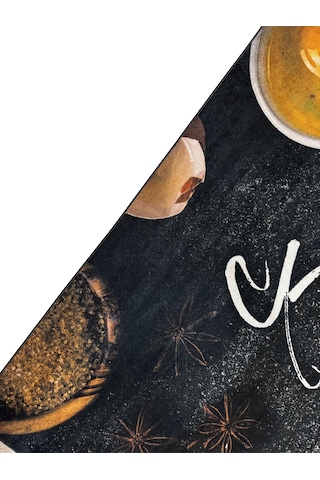 Mutfak Halısı Kitchen Yazılı Siyah Yumurta Desenli Dijital Baskılı Kaymaz Taban Yıkanabilir