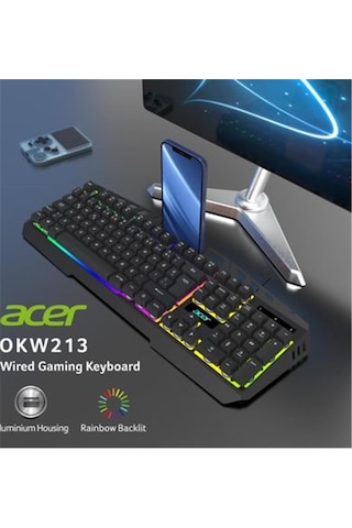 Acer Okw213 Siyah Rgb Rainbow Backlit Gaming Keyboard Rainbow Kablo Uzunluğu 1,5mt