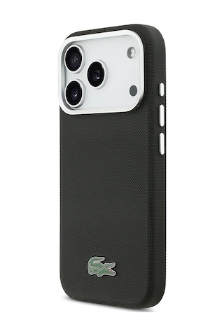 Apple iPhone 17 Pro Max Kılıf Lacoste Lisanslı M-safe Uyumlu Pvc Pike Desenli İkonik Timsah Logolu Siyah