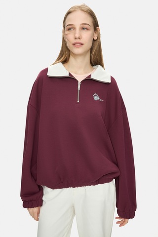 Ucla Yoko Bordo Fermuarlı Baskılı Oversize Fit Kadın Sweatshirt Bordo