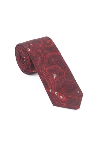Brianze Bordo Beyaz Şal Motif Desen Kravat Mendil Set Bordo - Beyaz