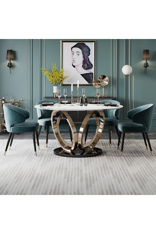 Metal Yuvarlak Gold Yemek Masası