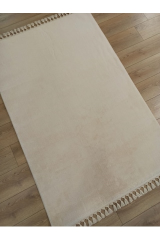 Çam Halı Softy 1826 Ekru Yumuşak Dokulu Saçaklı Dekoratif Halı