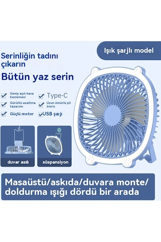 Eternal Luck Masaüstü Gece Lambası Şarj Edilebilir Fan Mavi